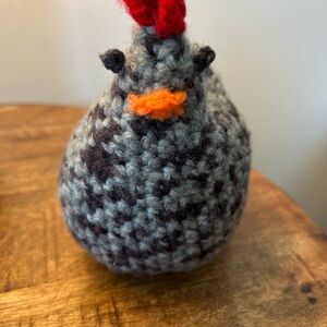 Handcrafted Gray and Black Knitted Chicken